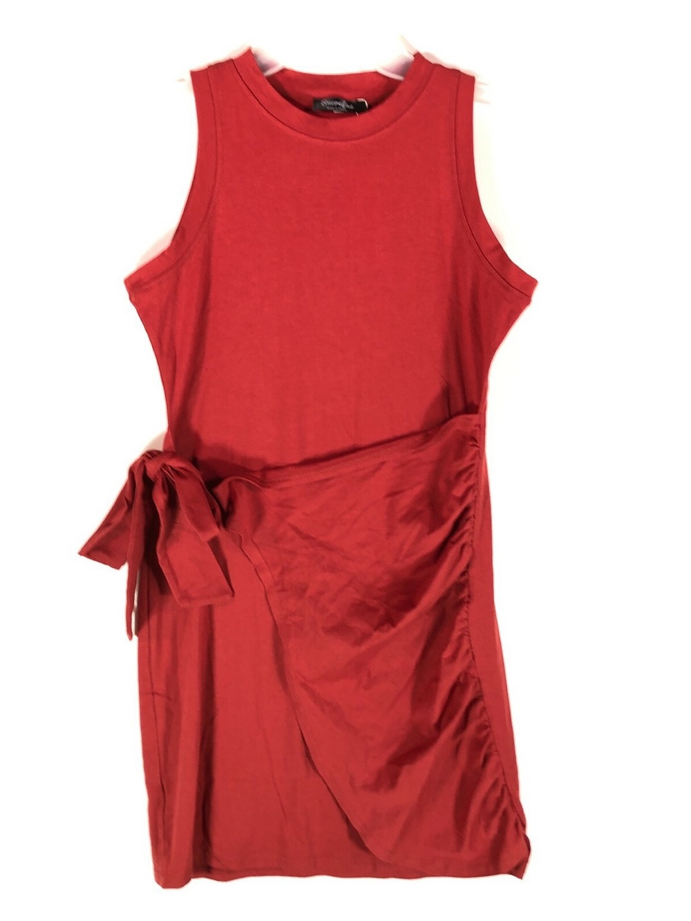 Sleeveless Wrap-Tie Midi Dress in Deep Red